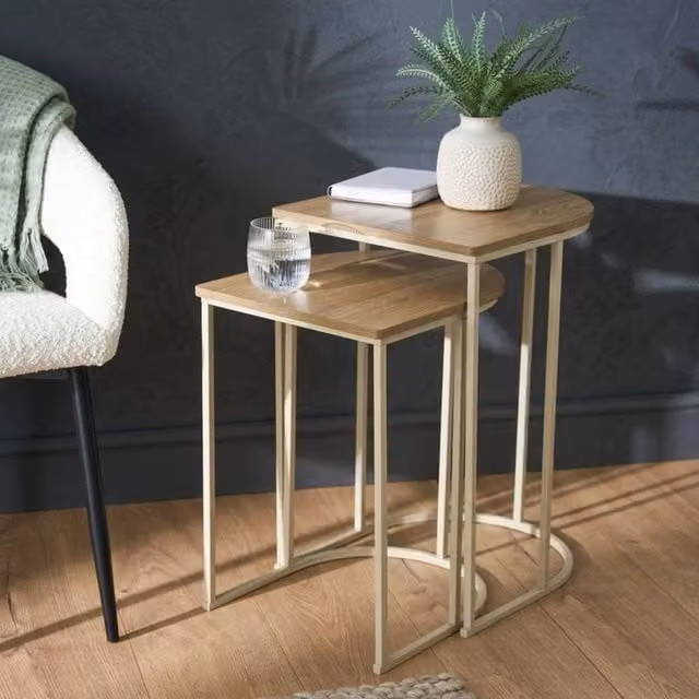 EONLION Set of 2 Brown Wood Nesting Side Tables