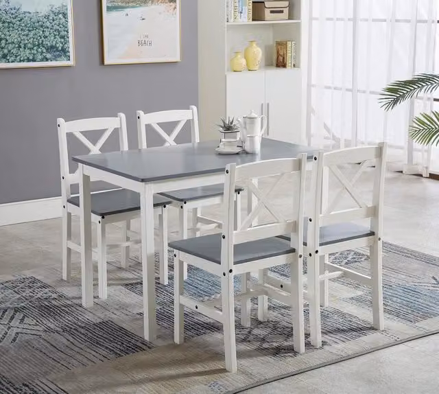 MCC Direct Solid Wood Kitchen Dining Table and 4 Chairs in Grey
