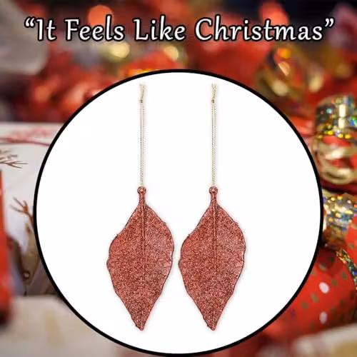 VFM e-Store Red Glitter Hanging Leaf Christmas Tree Ornaments, Pack of 2, Height: 22.6 cm – 8