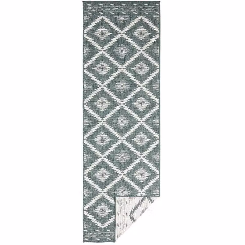 THE RUGS Malibu Reversible Indoor-Outdoor Diamond Flatweave Polypropylene Rug in Green, W/D/H: 80 x 250 cm – 3