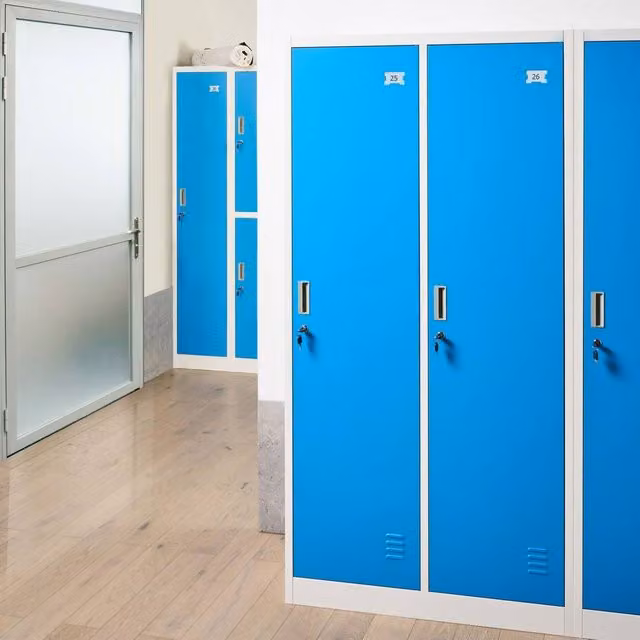 Wyld and Coco Two-Door Metal Storage Locker in White and Blue, W90 x D45 x H180 cm – 1
