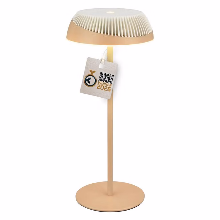 Briloner Alusta Rechargeable LED Table Lamp, Beige Off-White, H 32 cm x W 14 cm, Dimmable Touch Control, IP44 Rated