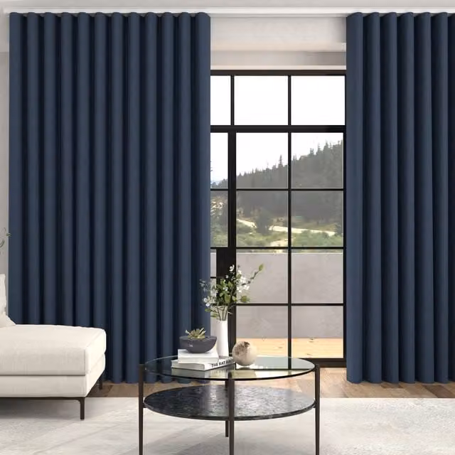 Terrys Lindy Shimmer Woven Made To Measure Blackout Eyelet Curtains in Blue Denim