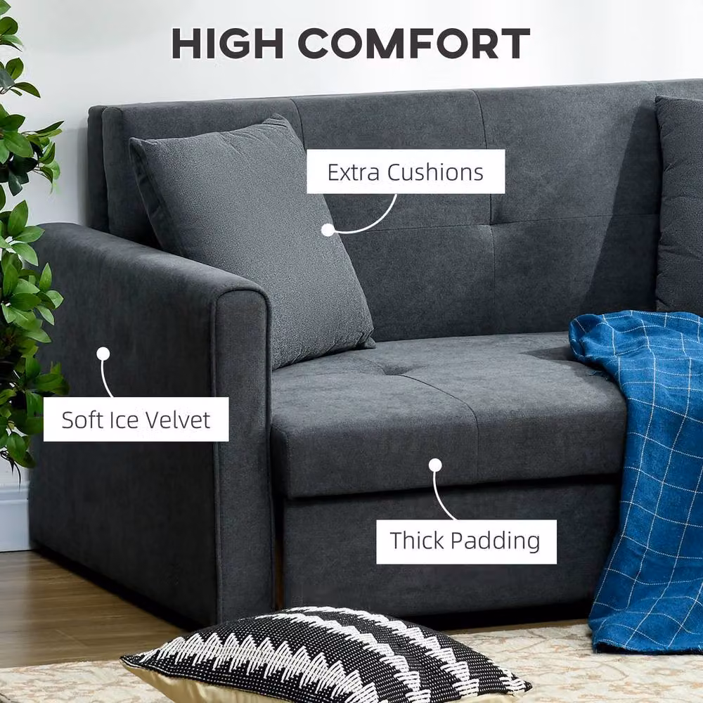 STILVORA 2 Seater Sofa Bed with Storage in Grey Velvet – 7