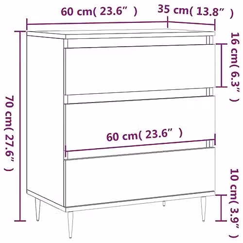 vidaXL Modern Grey Sonoma Sideboard in Engineered Wood W/D/H: 60 x 35 x 70 cm – 3