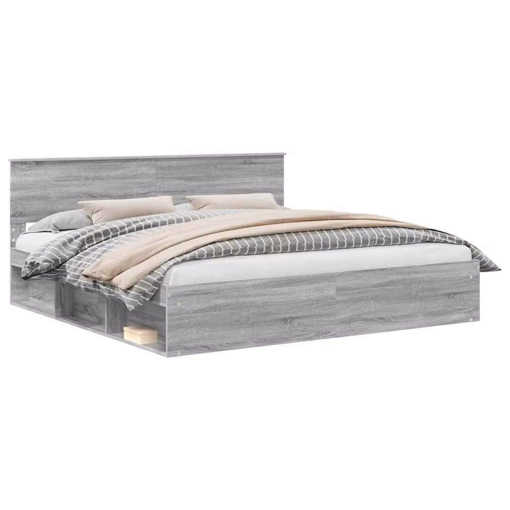 Berkfield Home Sonoma Bed Frame in Grey, Solid Pine and Engineered Wood, 200 x 200 cm – 2