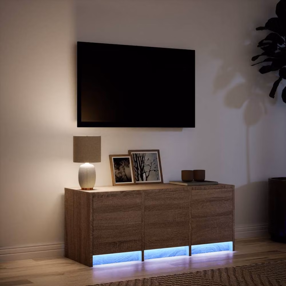 Berkfield Home Modern TV Cabinet with LED in Brown Oak, W/D/H: 97 x 34 x 40 cm – 4