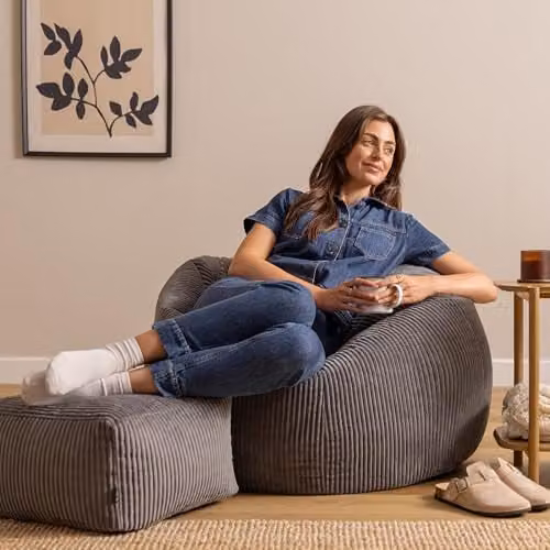 icon Kingston Large Cord Fabric Bean Bag and Footstool Set in Grey – 4