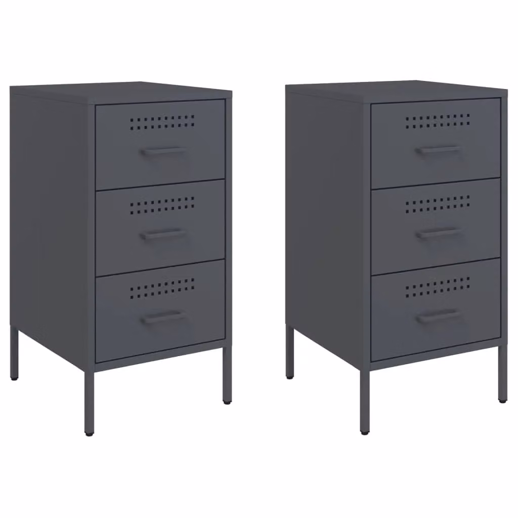 Berkfield Home Set of 2 Anthracite Metal Bedside Cabinets, W/D/H: 36 x 39 x 68 cm – 2