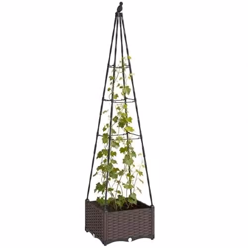 Outsunny Black Raised Garden Bed Planter with Trellis and Self-Watering System, W/D/H: 40 x 40 x 175 cm – 1