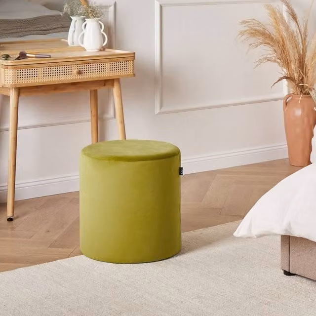 Wyld Haus Soft Body Cylindrical Velvet Ottoman Pouffe Footstool in Green