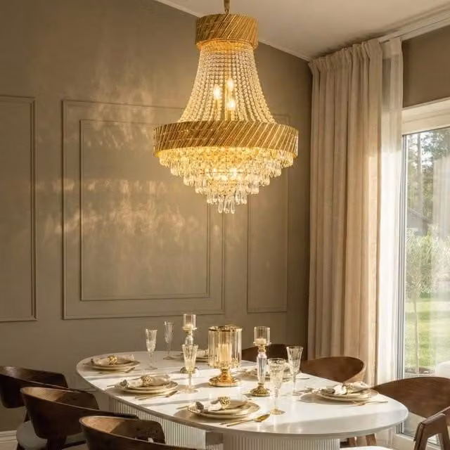 Wyld and Coco Gold Metal and Crystal Suspended Chandelier – 1
