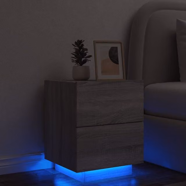 Berkfield Home Modern Grey Bedside Cabinet with Integrated LED Lighting – 1