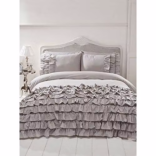 Rapport Home Flamenco Polycotton Duvet Cover and Pillowcase Set in Grey, W: 135 cm, H: 200 cm