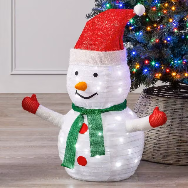 Christow Pop Up LED Christmas Snowman Decoration, White and Multicolour, H: 70 cm, W: 30 cm, D: 30 cm, Battery Operated – 1