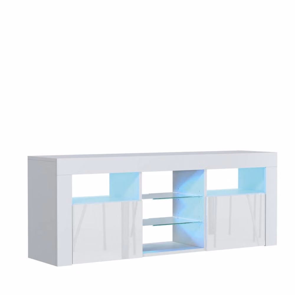 Creative Furniture Pulse TV Unit in White with Glossy Doors and LED Lights, W: 145 cm, H: 53 cm, D: 35 cm – 4