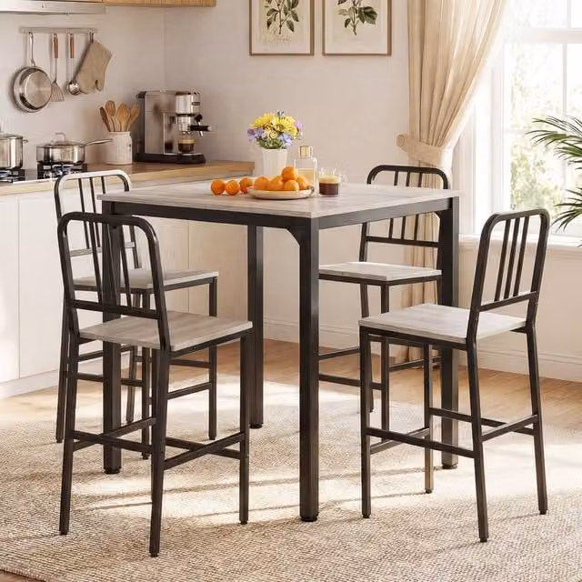 Costway 5-Piece Counter Height Dining Table and Chairs Set in Grey and Black