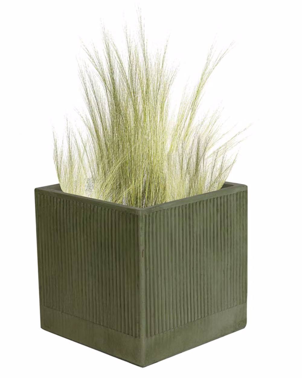 Dibor Medium Sage Green Ribbed Fibre Clay Indoor Outdoor Plant Pot, H30 x W30 cm – 2