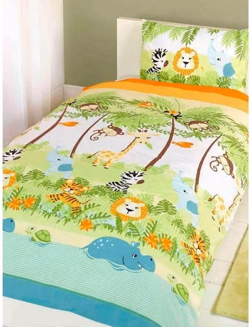 Rapport Home Jungle Boogie Duvet Cover and Pillowcase Set in Green, Blue and Orange, W: 135 cm, H: 200 cm