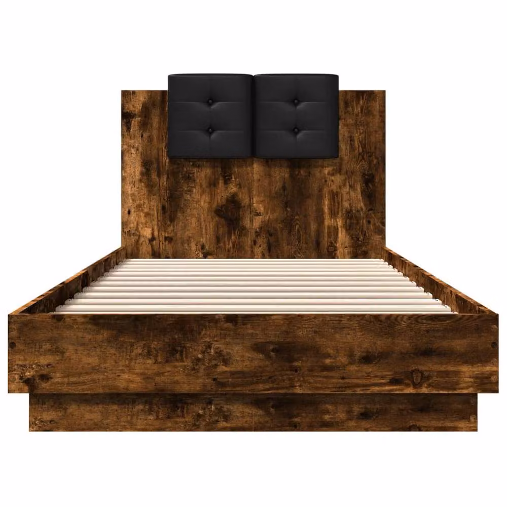 Berkfield Home Durable Bed Frame with LED Under-Bed Lighting in Smoked Oak Brown, W/D/H: 90 x 200 cm – 6