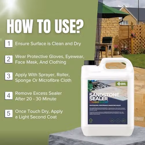 StoneCare4U Sandstone Sealer Colour Boost 5L - Transparent Grey Colour Enhancement Exterior Natural Stone Sealant for Sandstone, Limestone and Slate – 4