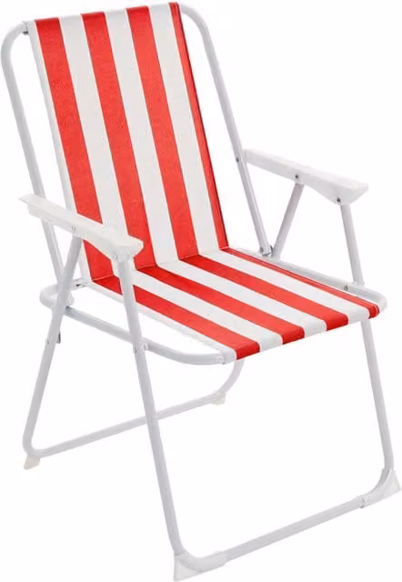 Harbour Housewares Red Striped Folding Metal Beach Deck Chairs with Armrests