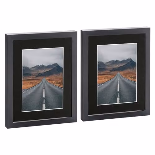 Nicola Spring Pack of 2 Black Rectangular Photo Frames with Glass Aperture for Wall Hanging or Landscape and Portrait Display