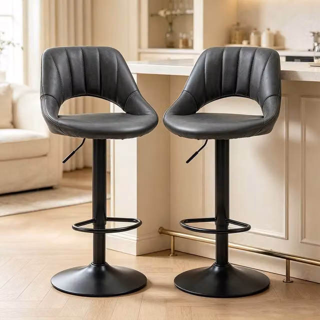 ERGOVEXA Set of 2 Luxe PU Leather Swivel Bar Stools in Grey – 1