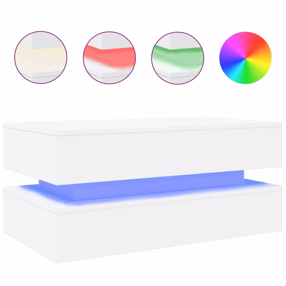 Berkfield Home Modern White Coffee Table with LED Lights W/D/H: 90 x 50 x 40 cm – 2