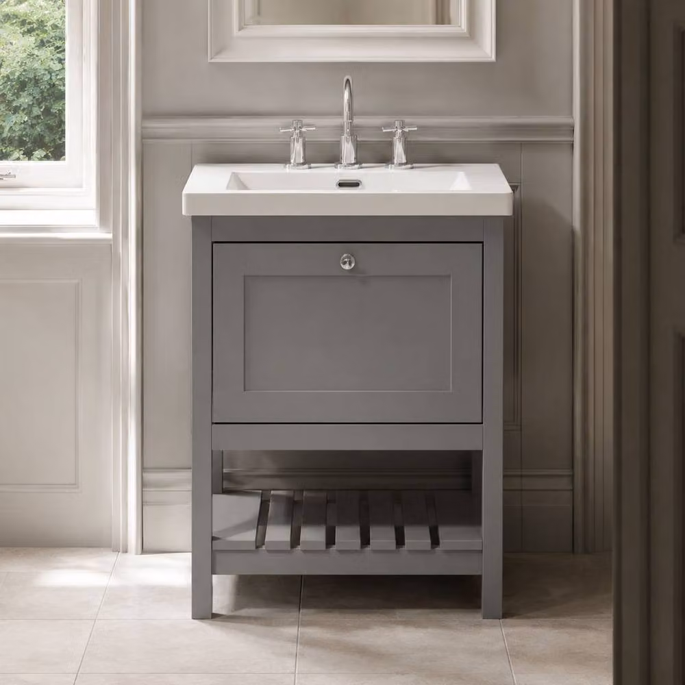 Balterley Modern Floor Standing Bathroom Vanity Unit with Basin and Open Shelf, Grey, W/D/H: 61.3 x 46.2 x 84.5 cm – 4