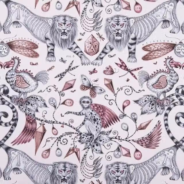 Clarke & Clarke Emma Shipley Extinct Fabric in Pink