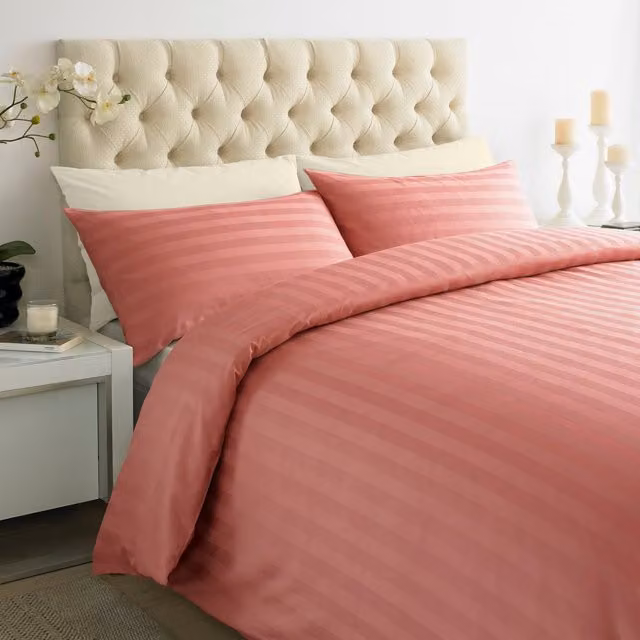 Roseley Pink Striped Mako Satin Cotton Duvet Cover and Pillowcase Set, 250TC