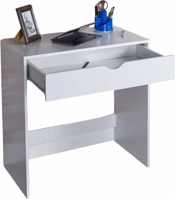 Furnold Modern White Compact Dressing Table and Computer Desk with Single Pedestal Drawer
