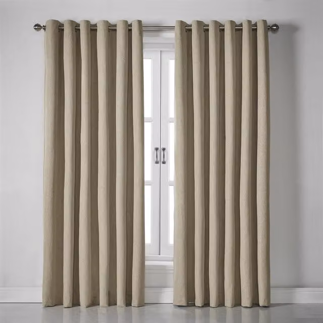 Livinluxury Beige Linen Look Blackout Eyelet Curtains, Height: 229 cm