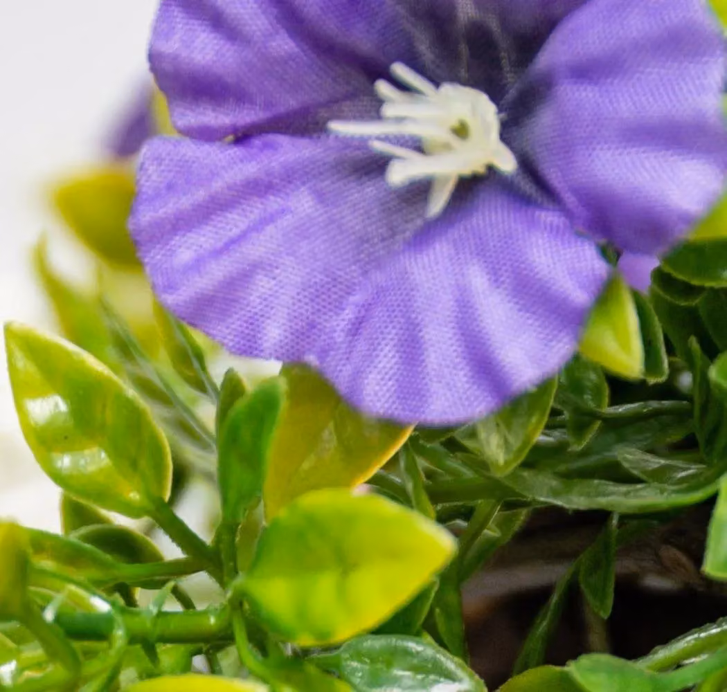Primrose Artificial Petunia Flowers in a Rattan Hanging Basket, Pink, Purple and White, Diameter: 25 cm – 3