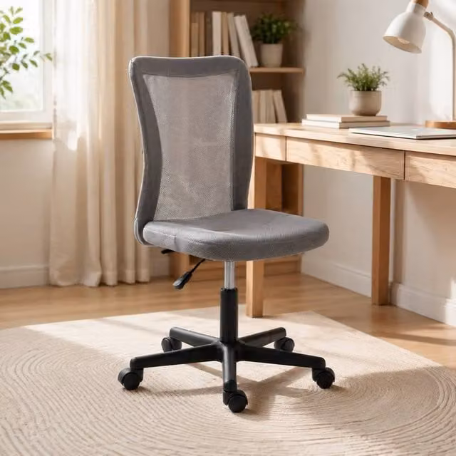 STILVORA Grey Fabric Armless Task Chair with 360 Degree Swivel and Castors