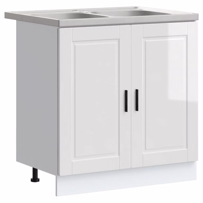 Berkfield Home Porto High Gloss White Sink Base Cabinet W/D/H: 80 x 46 x 84.5 cm