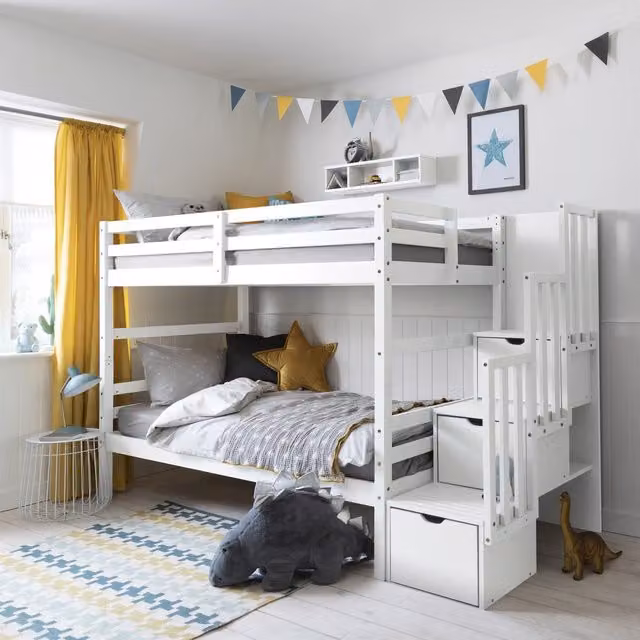 Noa and Nani Maya Mid-Height Bunk Bed with Stairs and Drawers in White