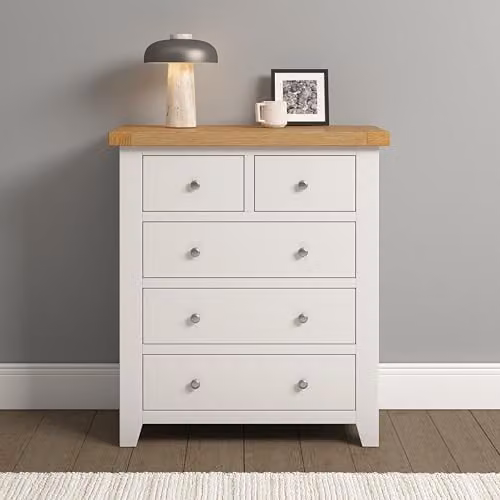 Seconique Windsor 3+2 Drawer Chest in Ivory/Oak, W: 96 cm, H: 85 cm, D: 40 cm