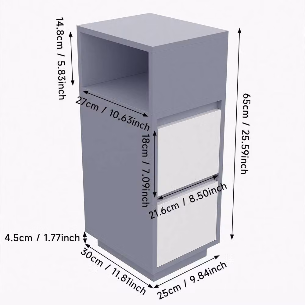 KORVIXA Modern Narrow Bedside Table in Grey and White – 2