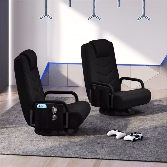 Yaheetech Black Fabric Floor Gaming Chair with Headrest and 360 Degree Swivel