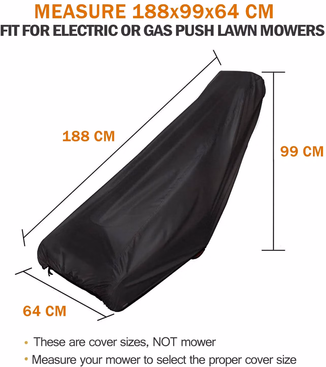FURNITURE ONE Men's Lawnmower Cover in Black, 420D Polyester Oxford with PU Coating and Storage Bag, W/D/H: 188 x 99 x 64 cm – 2