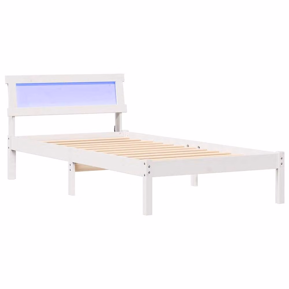 Berkfield Home Modern White Pine Bed with LED Strip Lights and Headboard W/D/H: 80 x 200 cm – 2