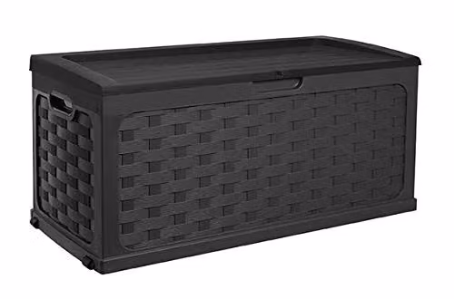 Samuel Alexander 335 Litre Black Rattan Effect Garden Storage Box with Sit on Lid – 6