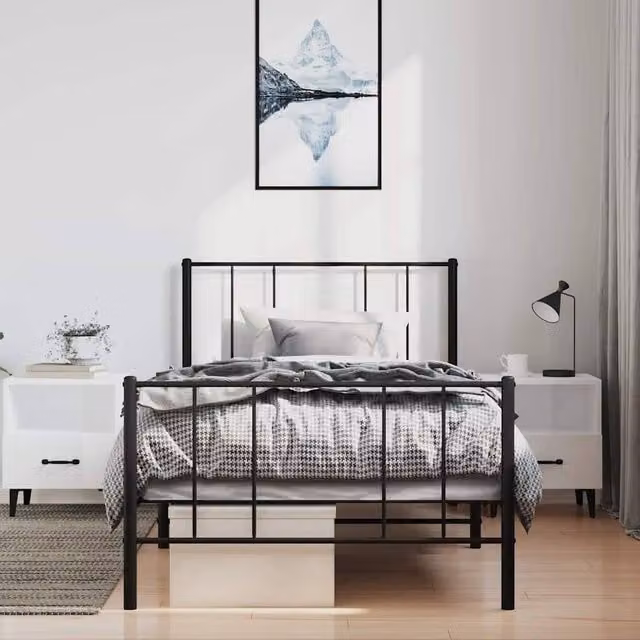 Berkfield Home Metal Bed Frame with Headboard and Footboard in Black W/D/H: 100 x 200 cm – 1