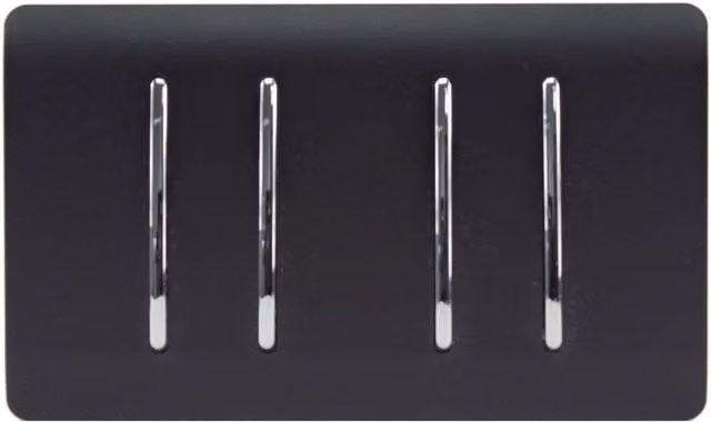 Trendi 4 Gang Rocker Light Switch, 10 Amp (2 Way & 1x Intermediate), Matt Black