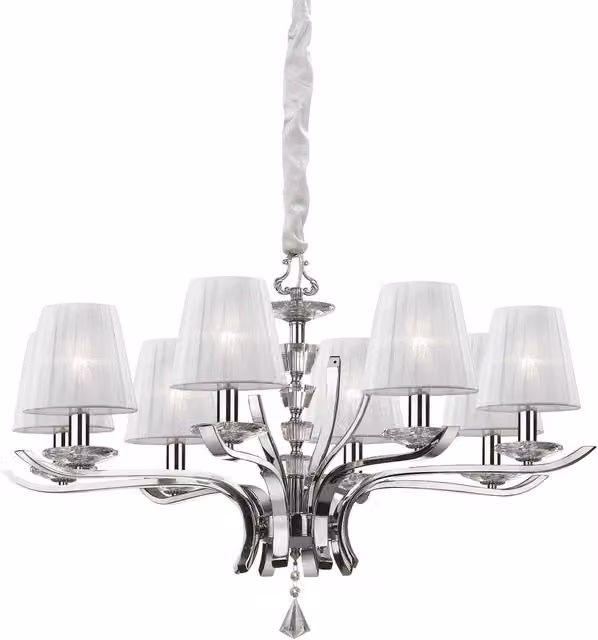 Ideal Lux Pegaso 8 Light Crystal Multi Arm Chandelier in Chrome and White with E14 Fittings