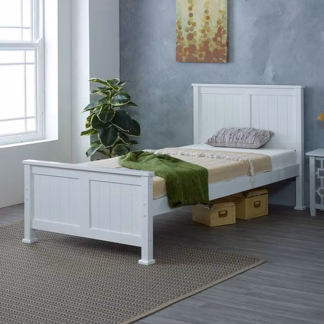 Madrid Modern Single Solid Pine Bed Frame in White, W/D/H: 90 x 200 cm
