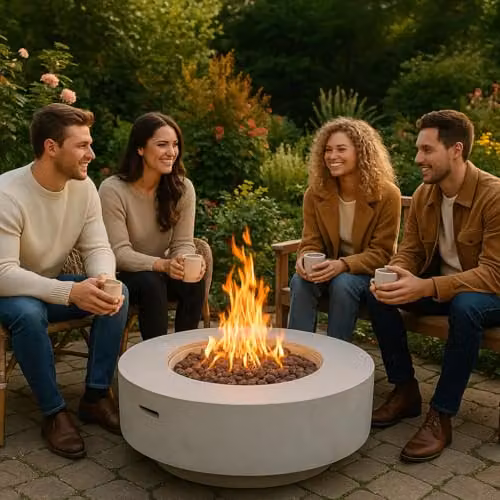 MDA Designs FUSION Gas Fire Pit with Eco-Stone Finish in Light Grey – 2