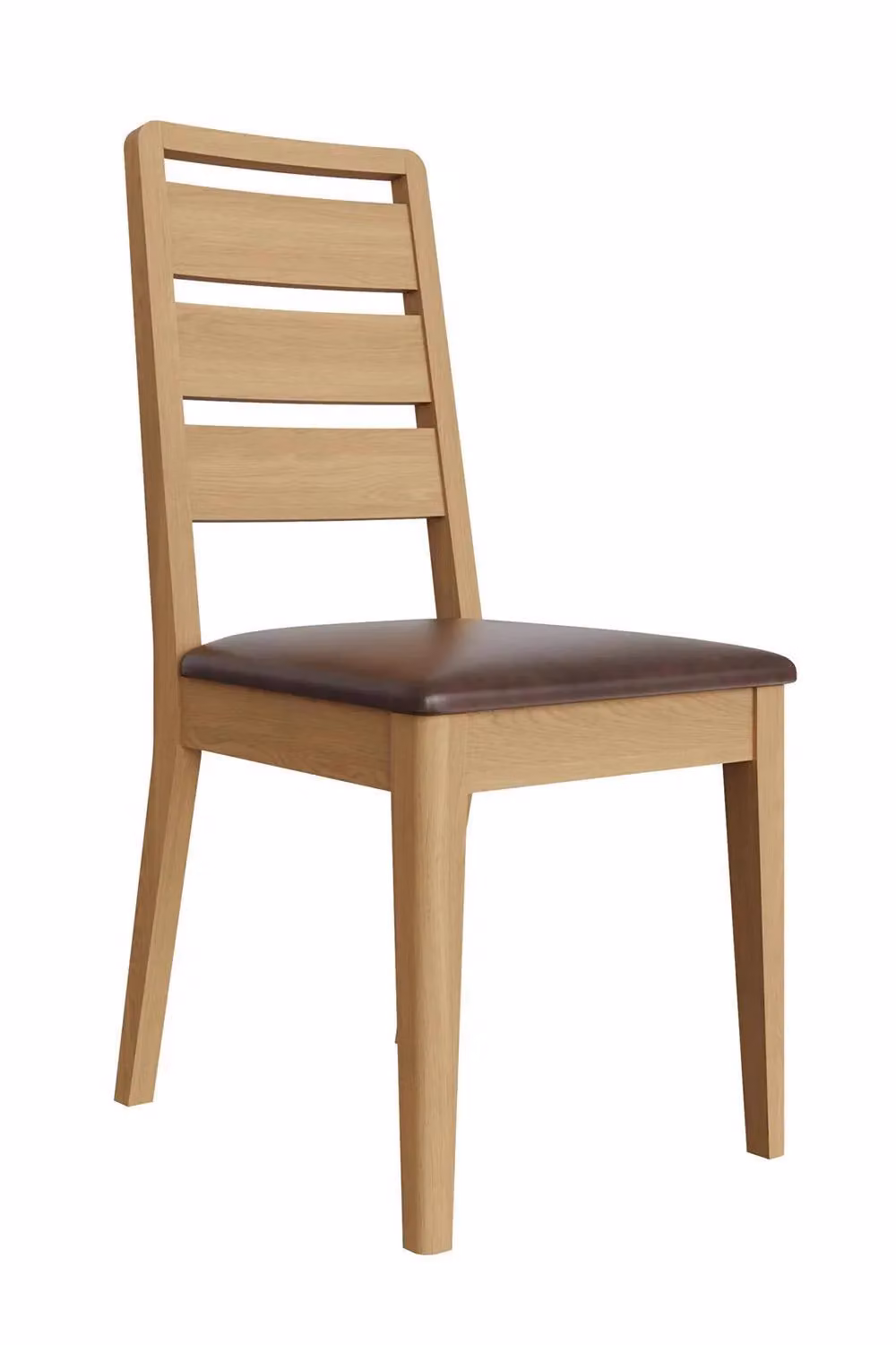 FWStyle Pair of Oak Ladder Back Dining Chairs with Padded Seats in Brown – 2